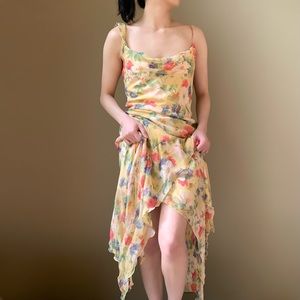Betsey Johnson rare vintage 100% silk yellow floral watercolor dress size 8